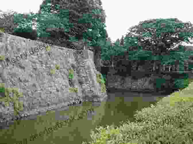 Stone Walls Of Komine Castle With A Moat And Bridge Komine Castle: Castles Of Tohoku 1